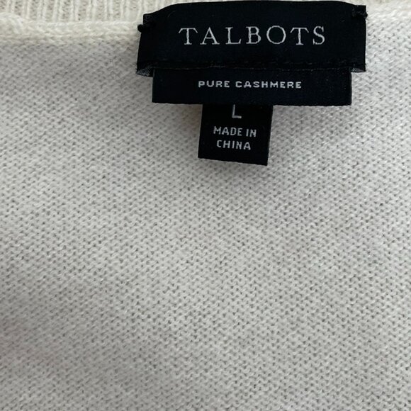 TALBOTS 100% Cashmere Crewneck Striped Pullover Sweater Size L Ivory - Picture 4 of 9